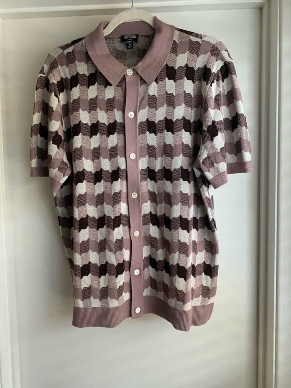 Todd Snyder Lilac Silk Cotton Casual Short Sleeve Button Up Polo Shirt Men's M